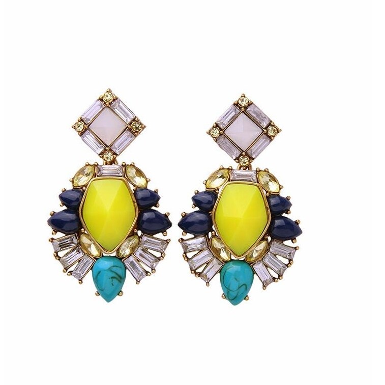 Yellow Turquoise Art Deco Drop Earrings