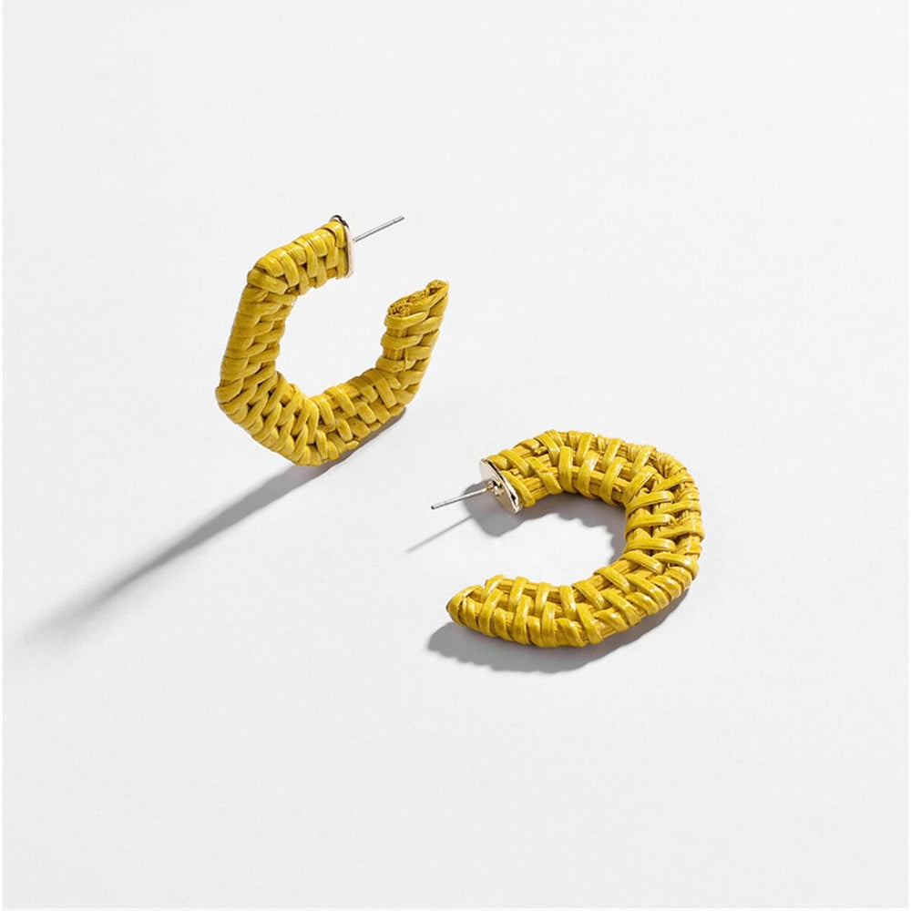 Yellow Woven Hexagonal Hoop Earrings