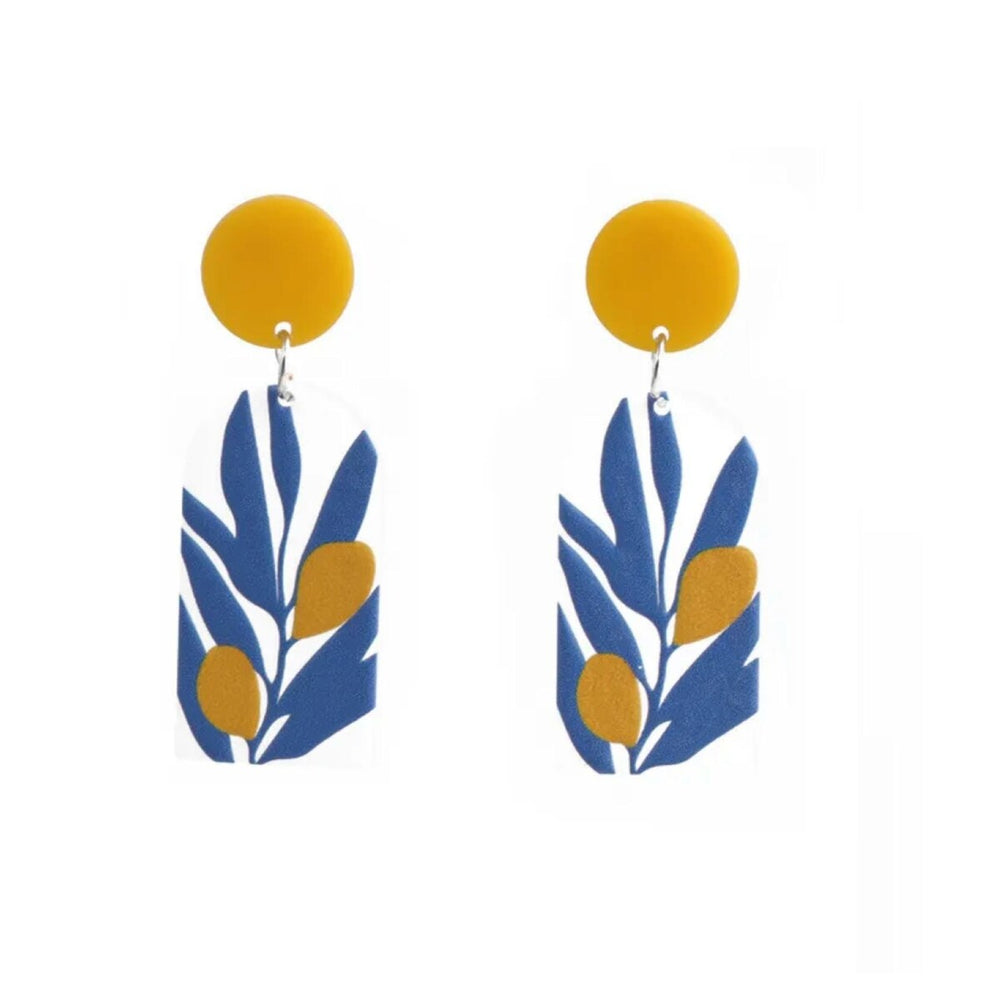 Yellow & Blue Botanical Drop Earrings