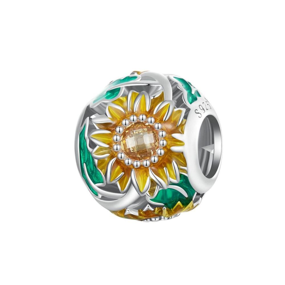 Yellow & Sterling Silver Sunflower Round Charm