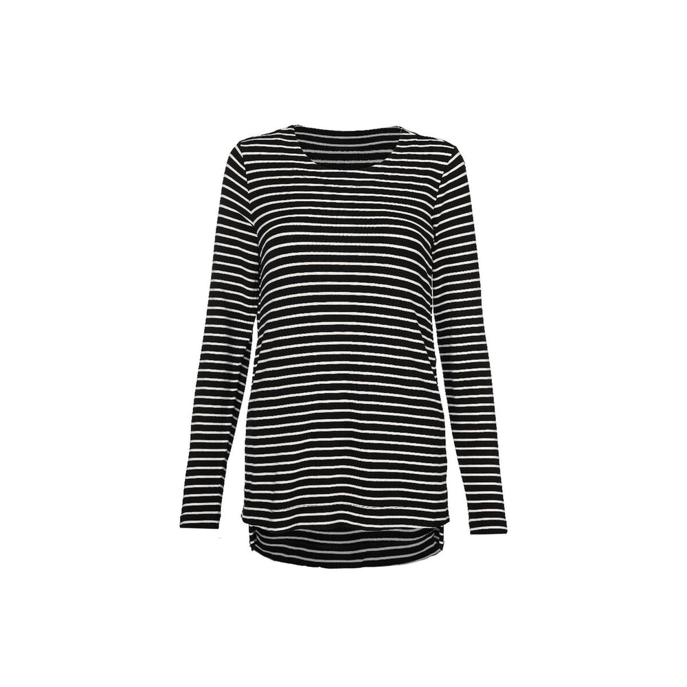 cabi Black and White Stripe Side Snap Tee